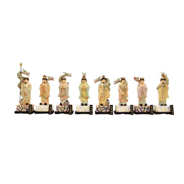 仏像 八大龍王6.0寸 八体一組 桧木彩色 ネームプレート付き