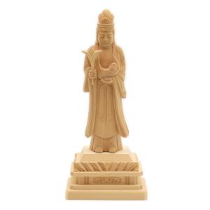 仏像 慈母観音菩薩 立像 総高29cm 宝珠光背 円台 桧木 子安観音 子育て