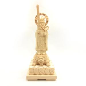 稲荷大明神 神像 御神像 狐上立像 身丈5.0寸 総高33cm 四角台 桧木