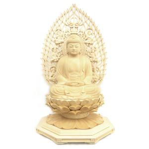 仏像 慈母観音菩薩 立像 総高29cm 宝珠光背 円台 桧木 子安観音 子育て