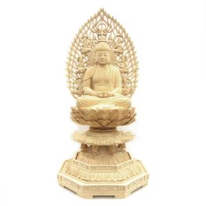 木彫り仏像 【不動明王】 白檀 火炎光背四角台 立4.0寸 総高24cm