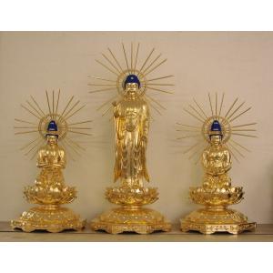 木彫仏像/阿弥陀三尊（観音勢至大和座）阿弥陀総高106cm楠木総金箔