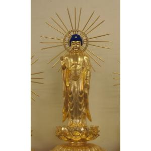 木彫仏像/阿弥陀三尊(観音勢至大和座)阿弥陀総...の詳細画像1
