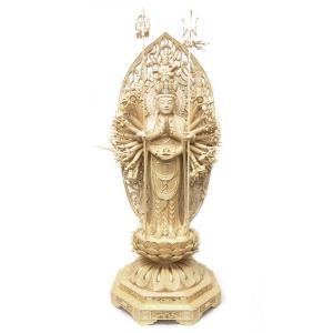 仏像 千手観音菩薩 立像 6.0寸 円光背 八角台 桧木彩色 観音菩薩 六 