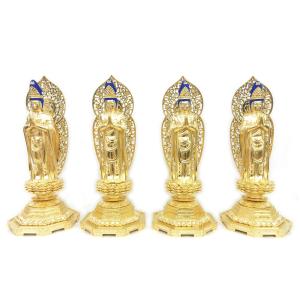 仏像 四菩薩 四尊セット 身丈8.0寸 総高48cm 草光背 八角台 桧木金箔 木彫り仏像 菩薩像 寺院用 お寺
