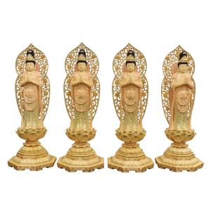 仏像 聖観音菩薩 榧製 八角台座 3.5寸 高さ18.9cm（観音様 観音さま