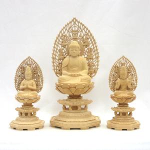 仏像★伽耶材 阿弥陀如来三尊像6寸立★観音菩薩・勢至菩薩淡彩色錐金来迎姿 仏像☆伽耶材 阿弥陀如来三尊像6寸立☆観音菩薩・勢至菩薩淡彩色錐金