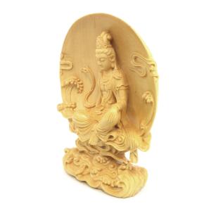 仏像 水月観音 半跏像 10cm 水柘植 木彫...の詳細画像2
