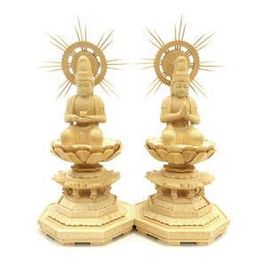 仏像 聖観音菩薩（蓮華持） 勢至菩薩 立像 4.0寸 一対 宝珠光背 円台