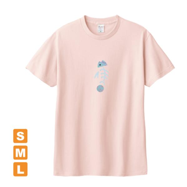 おいしい魚　ライトピンク　アトリエmimaRe オリジナルイラストプリント　半袖 Tシャツ