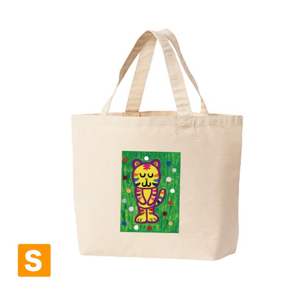 Sサイズ　トートバッグ　オリジナル動物キャラクター　イラストセンタープリント　トラくんの挨拶　おくや...