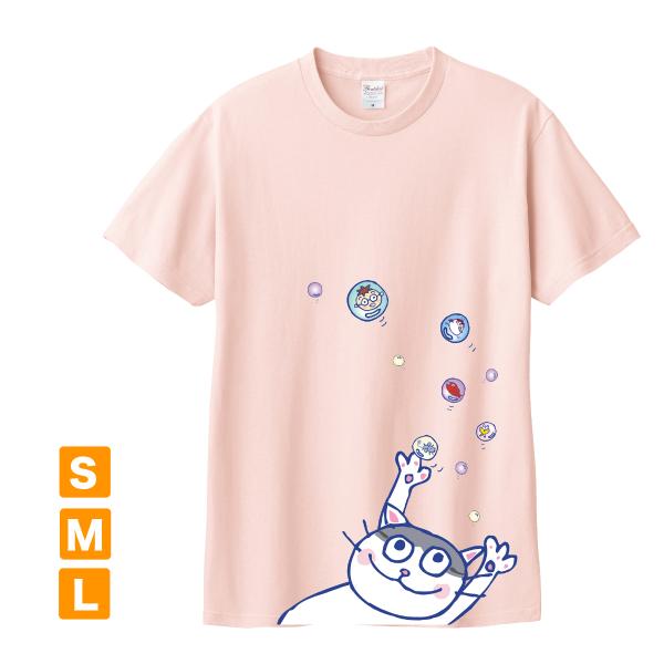 半袖 カラー Tシャツ ネコ イラストプリント シャボン玉ごんさん pigorff ライトピンク