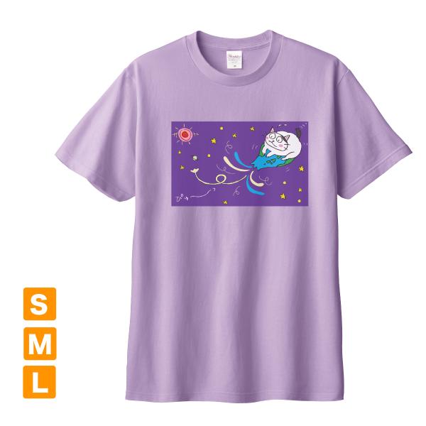 半袖 カラー Tシャツ ネコ イラストプリント 食いしん坊くりちゃん pigorff ライトパープル