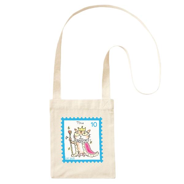 オーガニックコットン キャンパスサコッシュ 斜め掛け ねこ イラストプリント プリンスてん pigo...