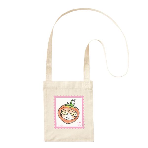 オーガニックコットン キャンパスサコッシュ 斜め掛け ねこ イラストプリント イチゴてん pigor...