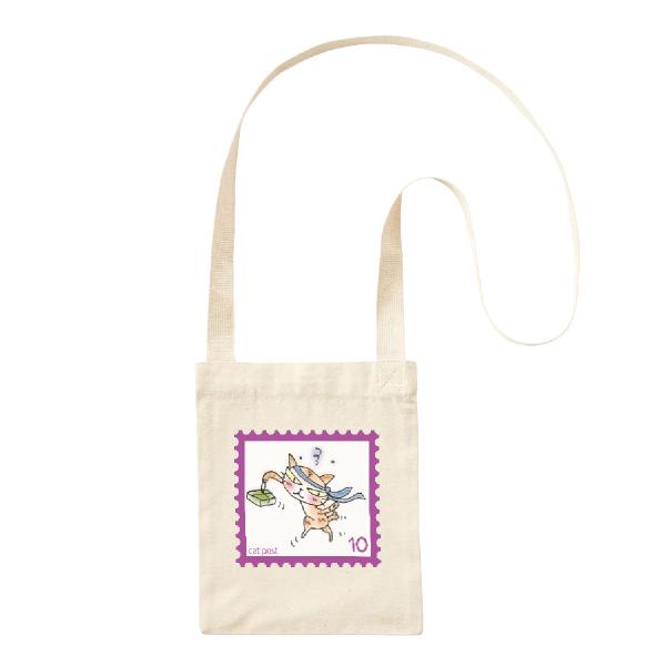 オーガニックコットン キャンパスサコッシュ 斜め掛け ねこ イラストプリント よっぱらいてん pig...