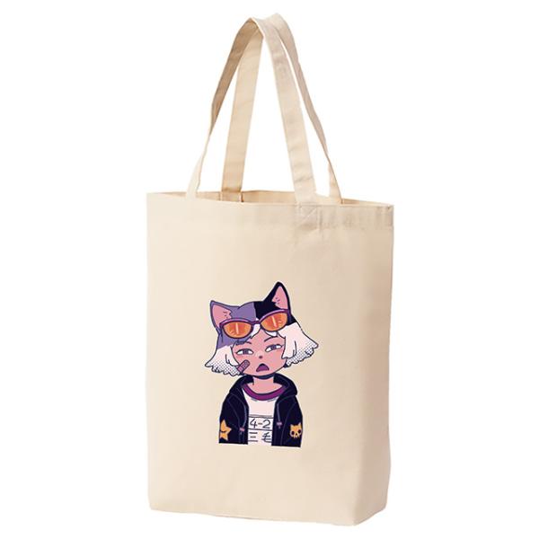 Mサイズ　トートバッグ　オリジナルイラスト　イラストプリント　ミケ　サナダシン　