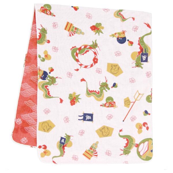 迎春2024・両面ガーゼてぬぐい・賀正祝い辰・京都くろちく 本店