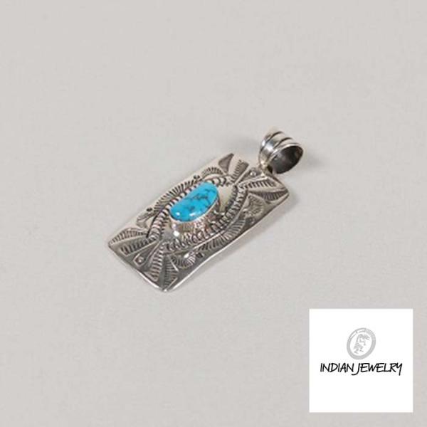 インディアンジュエリー キングマンターコイズシルバーペンダントトップ ナバホ族 GEVEVA RAM...