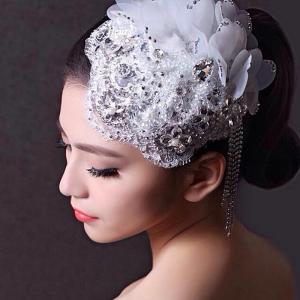 ウェディング ヘッドドレス クリスタル パール  レース
