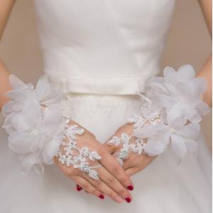 ウェディンググローブ フラワー レース クリスタル フィンガーレスグローブ