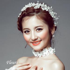 ウェディングヘッドドレス フラワー モチーフ パールティアラ