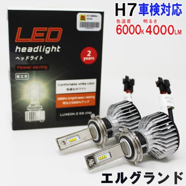 H7対応 ヘッドライト用LED電球 日産 エルグランド 型式E51/NE51 ヘッドライトのロービー...