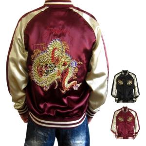 msk039 和柄スカジャン 刺繍 メンズ オラオラ系 竜 龍 中綿なし