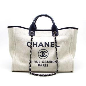 【楠本質店/元住吉】CHANEL/シャネル　ドーヴィルGM　ストロー　アイボリー/ネイビー　シルバー金具｜kusumoto78