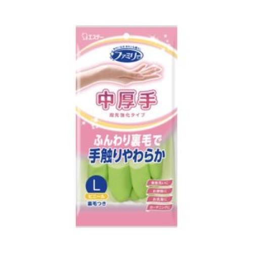 エステー ファミリー ビニール中厚手 指先強化 Lサイズ グリーン 4901070712137