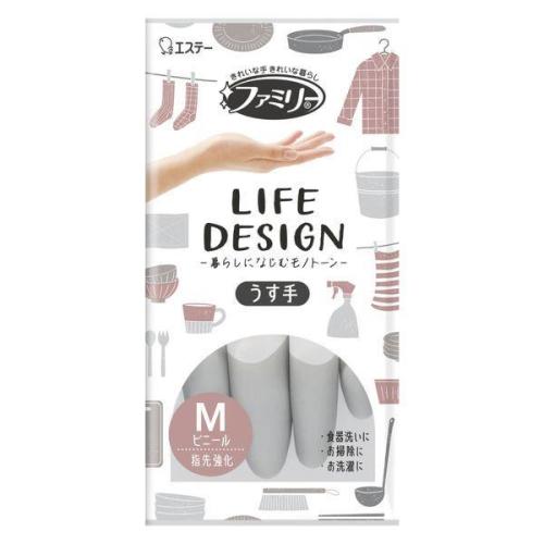 ファミリー ビニール手袋 うす手 ライフデザイン 指先強化 M グレー 1組