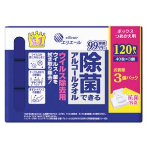 大王製紙 エリエール 除菌できるアルコールタオル ウイルス除去用 ボックス つめかえ用 (40枚×3...