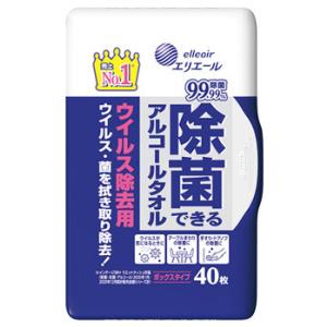 大王製紙 エリエール 除菌できるアルコールタオル ウイルス除去用 ボックス 本体 (40枚) ウエットティッシュ｜kusurinofukutaro