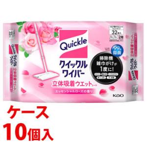 《ケース》　花王 クイックルワイパー 立体吸着ウエットシート エッセンシャルローズの香り (32枚)...