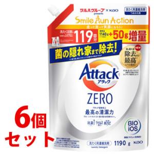 《セット販売》　花王 アタックZERO つめかえ用 (1190g)×6個セット 詰め替え用 アタックゼロ 洗濯用合成洗 液体洗剤 ツルハグループ限定増量品｜kusurinofukutaro