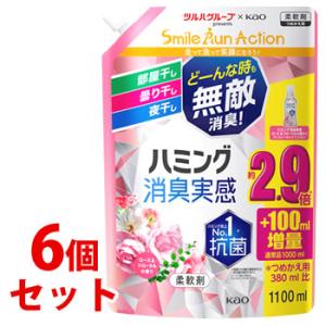 《セット販売》　花王 ハミング 消臭実感 ローズ＆フローラルの香り つめかえ用 (1100mL)×6個セット 詰め替え用 柔軟剤 ツルハグループ限定増量品｜kusurinofukutaro