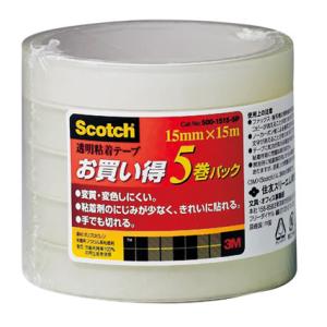 スリーエム ジャパン 3M スコッチ 透明粘着テープ (15mm×15m×5巻)｜kusurinofukutaro