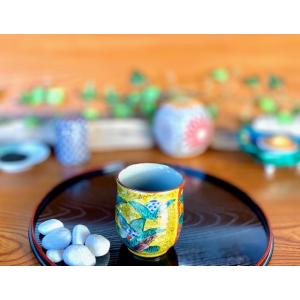 九谷焼 高級 陶磁器 寿司湯呑 吉田屋万年青 下塗り(Kutani teacup