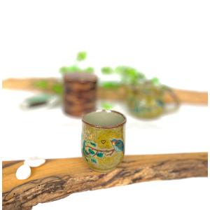 九谷焼 高級 陶磁器 湯呑 小 椿に鳥 裏絵(Kutani teacup)おしゃれ