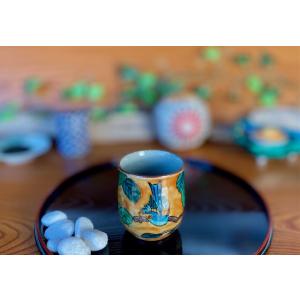 九谷焼 高級 陶磁器 湯呑 大 風神雷神 裏絵(Kutani teacup)おしゃれ