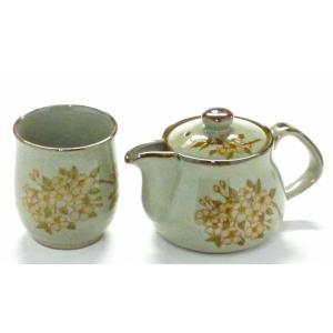 九谷焼 急須2点セット 小 しだれ桜 裏絵(Kutani Teapot)おしゃれ 茶器 ポット ティーポット 茶漉し 便利 桜 結婚祝い プレゼント｜kutanihyakkaen