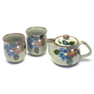 九谷焼 高級 陶磁器 急須3点セット 小 宝尽くし緑塗り 裏絵(Kutani