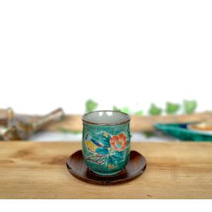 九谷焼 高級 陶磁器 湯呑 大 椿に鳥 裏絵(Kutani teacup)おしゃれ