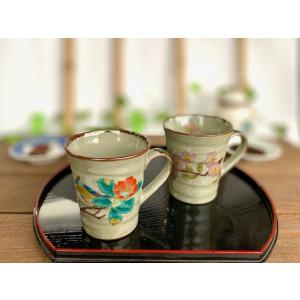 九谷焼 高級 陶磁器 ペアマグカップ グリーン地桜 ＆ 加賀のお殿様