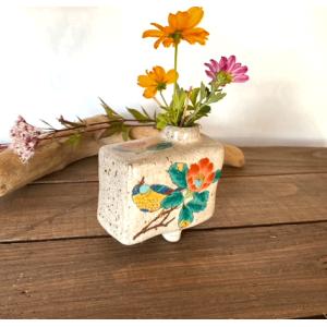 茶道具 花入 置用 信楽焼 耳付 上田光春作 古来窯 置き花入 置花入