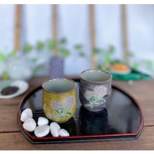 九谷焼 高級 陶磁器 夫婦湯呑 金糸梅に鳥 裏絵( Kutani Teacup