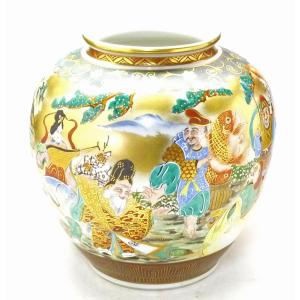 九谷焼 九谷竹隆 花器九谷焼/貫入/九谷竹隆作 花鳥絵 花瓶 ギフト 中古