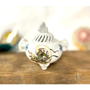 九谷焼 高級 陶磁器 香炉 本金 百人一首 桐箱入り (Kutani Incense