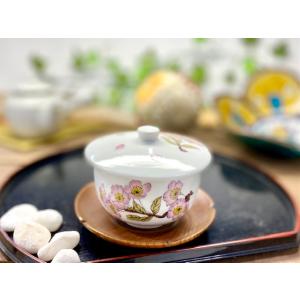 九谷焼 高級 陶磁器 蓋付湯呑 ソメイヨシノ 中絵(Kutani teacup)  おしゃれ おもて...