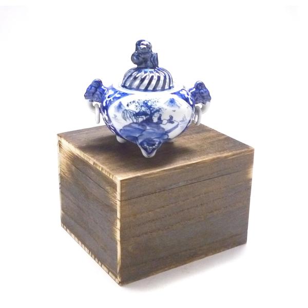 九谷焼 環付 香炉 染付山水 桐箱入り (Kutani Incense Burner) ギフト おし...